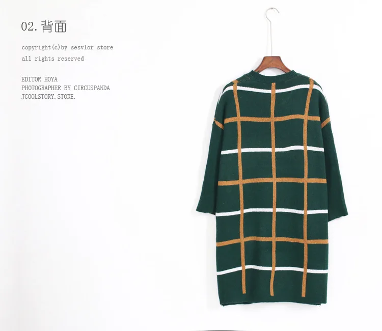 2015 Winter warm new fashion ladies long Plaid double sided woven thick round collar pillover sweater hotstyle free shipping | Женская