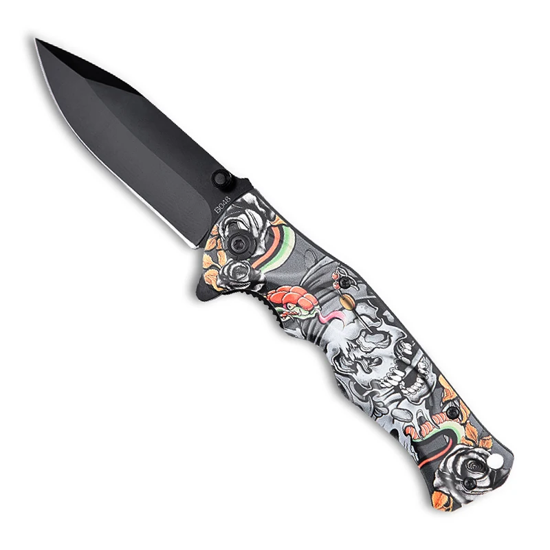 2019 New Pocket Knife Folding Blade Aluminum Handle Black Titanium Spring Slip Skull Printed Design Camping Knives | Инструменты