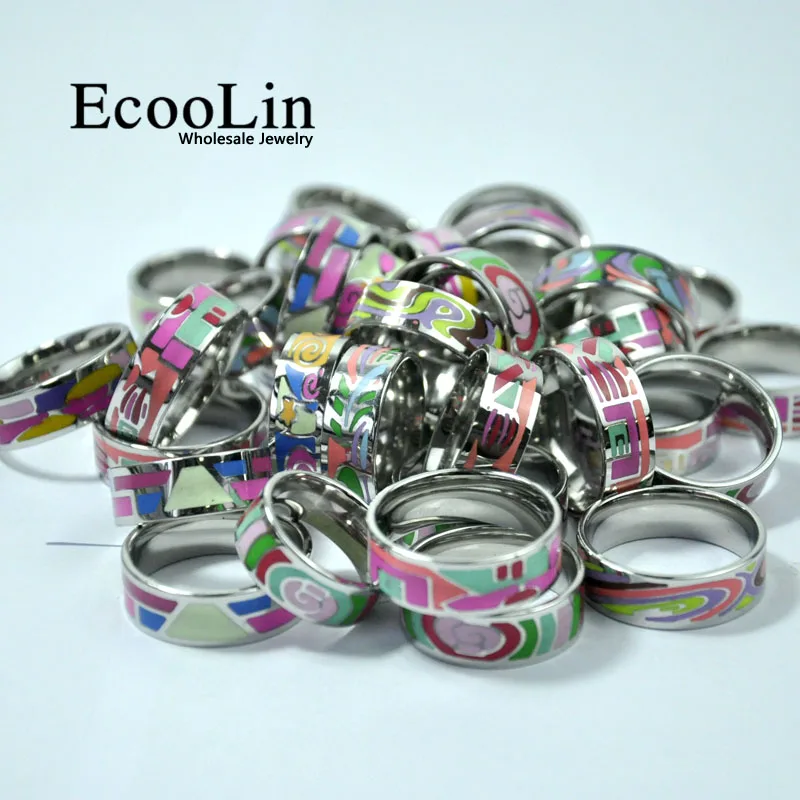 10 шт. EcooLin бренд Мода Эмаль Окрашенные кольца из нержавеющей стали для женщин ювелирные изделия много оптом LR4031