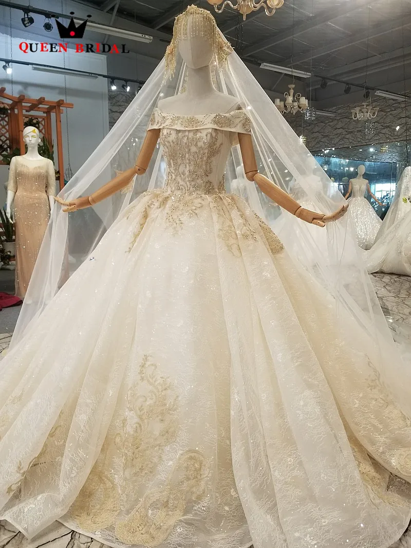 На заказ 2019 халат de mariée бальное платье Тюль Кружево бисером свадебное vestido noiva QUEEN