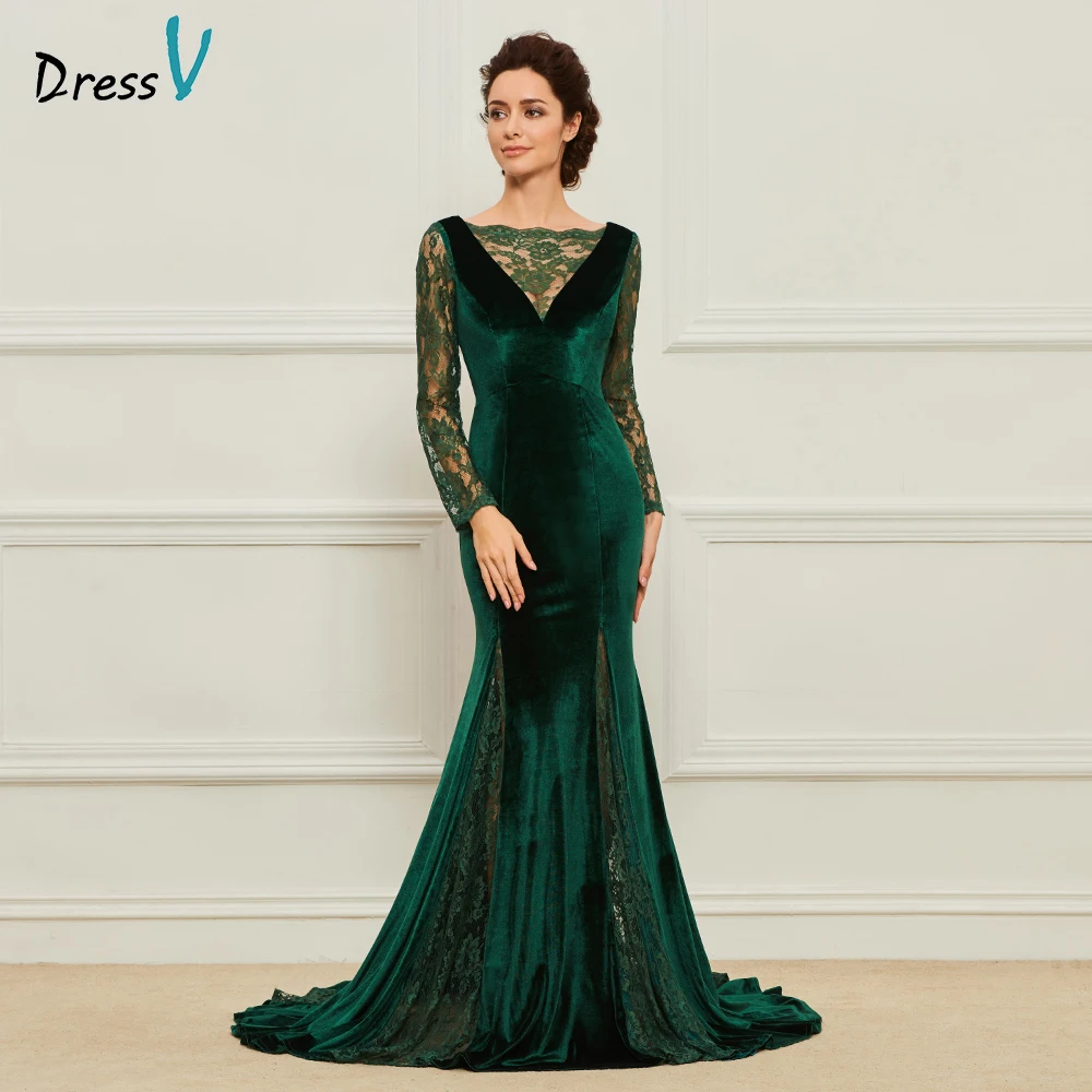 Dressv Зеленое Длинное платье для матери невесты с зубчатым воротником длиной до