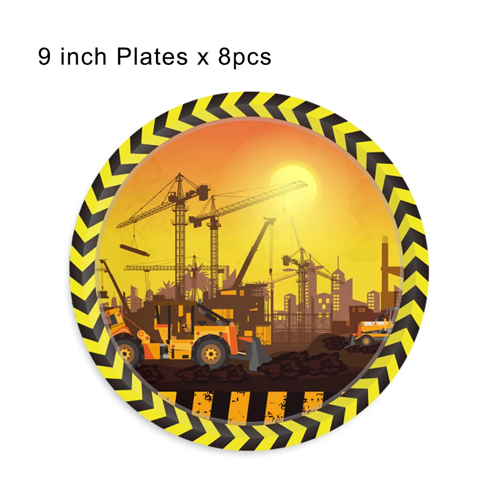 

Happy Birthday Excavator Construct Party Decorations Sets Plates Napkins Cups Disposable Tableware Kids Baby Shower Party Favors