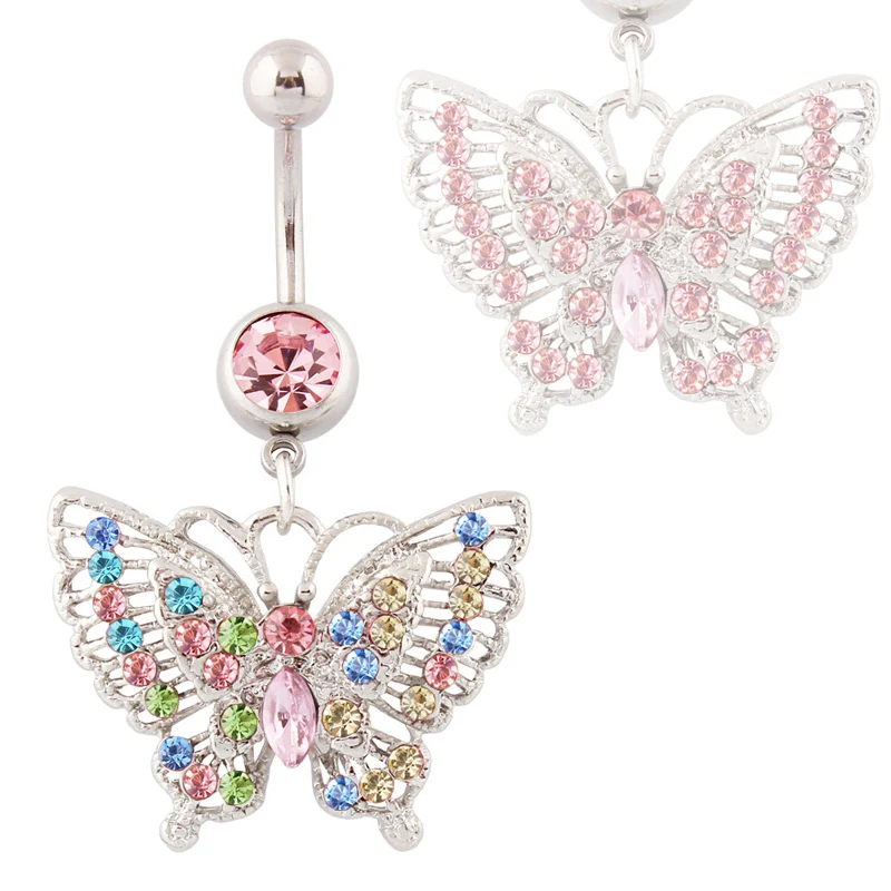 

Navel rings Butterfly belly button rings fashion body piercing Body jewelry Wholesale 14G Surgical Steel bar medical steel