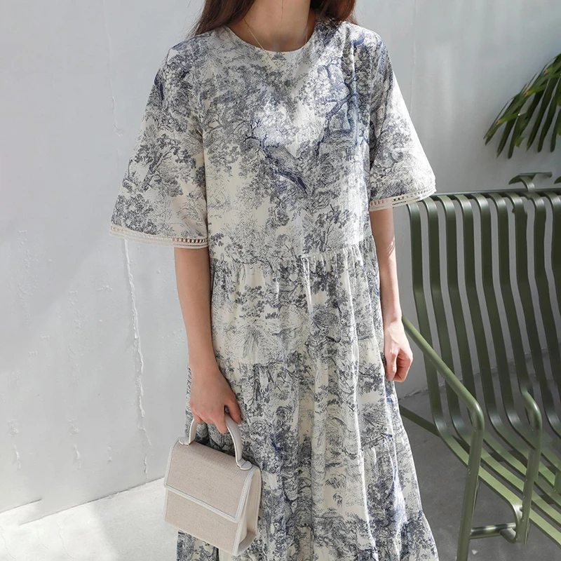 Женское винтажное платье с круглым вырезом VGH свободное до щиколотки короткими