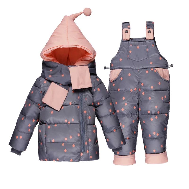 Baby girls winter outerwear coats kid thicken down snow wear overalls clothing set infant jumpsuit snowsuit