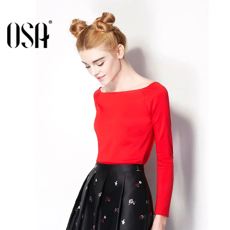 Osa 2016 весной тонкий эластичность основные ежедневно модели футболки женщины топы