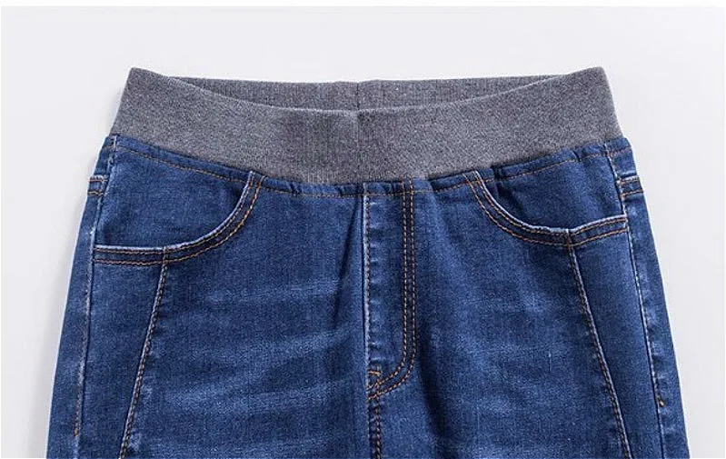 Большие женские узкие эластичные джинсы с высокой талией привлекательные