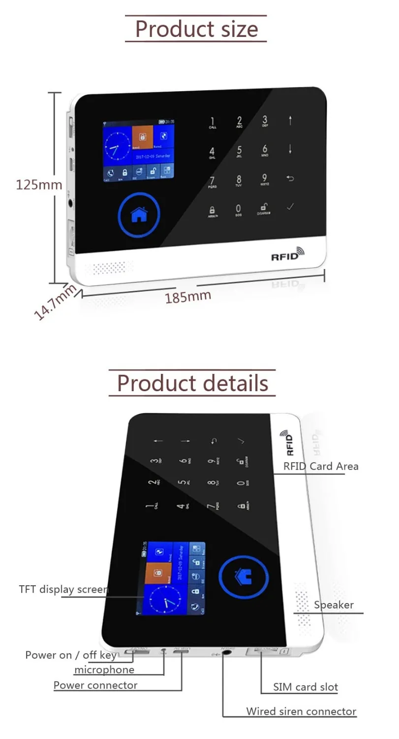 SmartYIBA Intelligent LCD Touch Screen Wireless WIFI GPRS SMS Call App Alert Android iOS Burglar 3G ALARM SYSTEM SECURITY HOME |