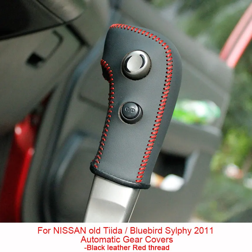 Gear cover Red PONSNY Рулевое управление автомобиля/Шестерня/ручной тормоз натуральная кожа чехлы Чехол для Nissan TIIDA 2005-2009 Bluebird Sylphy Livina ручная прошивка - Название цвета: Gear cover Red