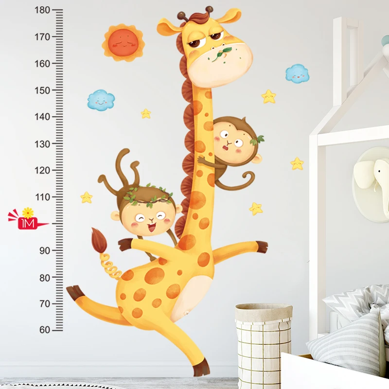 Мультяшные Стикеры с измерением высоты Жираф Милая обезьяна настенные наклейки