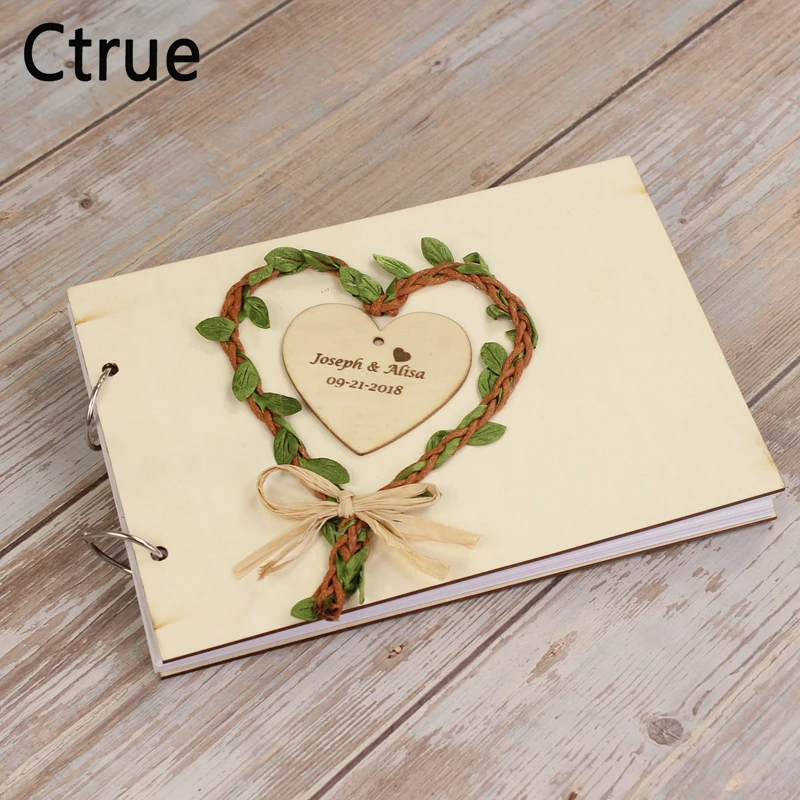 

Personalised heart Wreath Wedding Guest Book Rustic wedding Gift for Couples Custom engraved Vintage Wedding Wooden guestBook