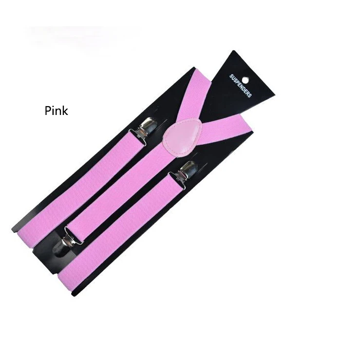 Pink Новое поступление, унисекс, для взрослых, карамельный цвет, подтяжки для женщин и мужчин, 3 зажима, подтяжки с пряжками, модный ремень, регулируемый ремень, рубашки, подтяжки - Цвет: Pink