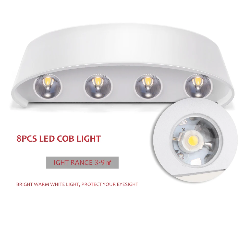 8 Вт 8LED COB настенный светильник с двумя головками вверх и вниз водонепроницаемый