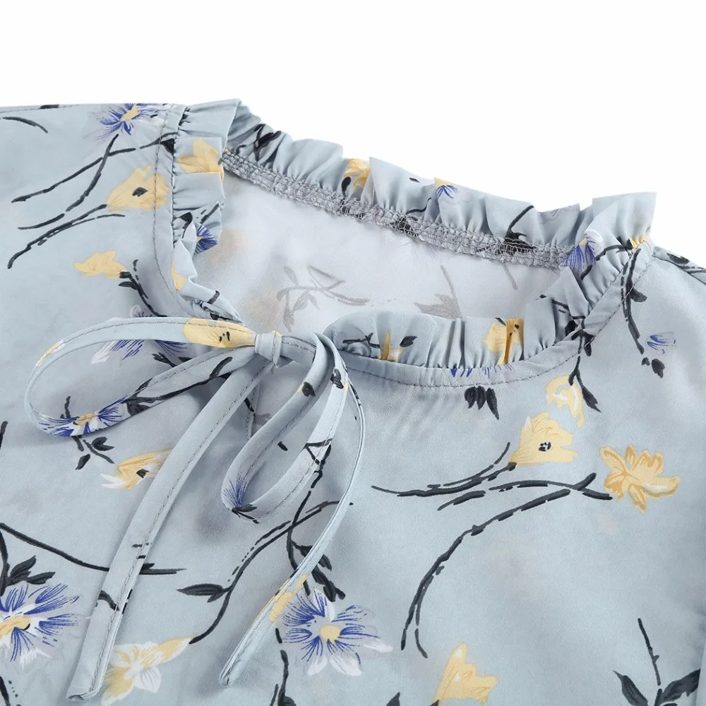 2017FUNOC одежда шифоновая блузка для женщин с рюшами рукава рубашки на шнуровке