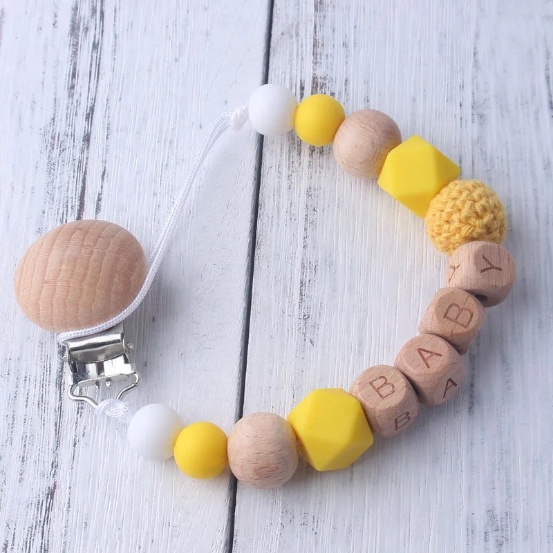 Silicone beads Baby Teethers Pacifier Chain Teething BPA Free Letter Teether Beads for Gift Toy wood teether Nursing | Мать и ребенок