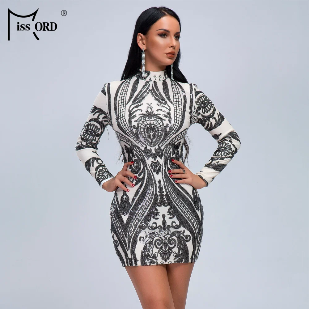 Missord 2019 сексуальные с высоким воротом и длинными рукавами Bodaycon платья Женский