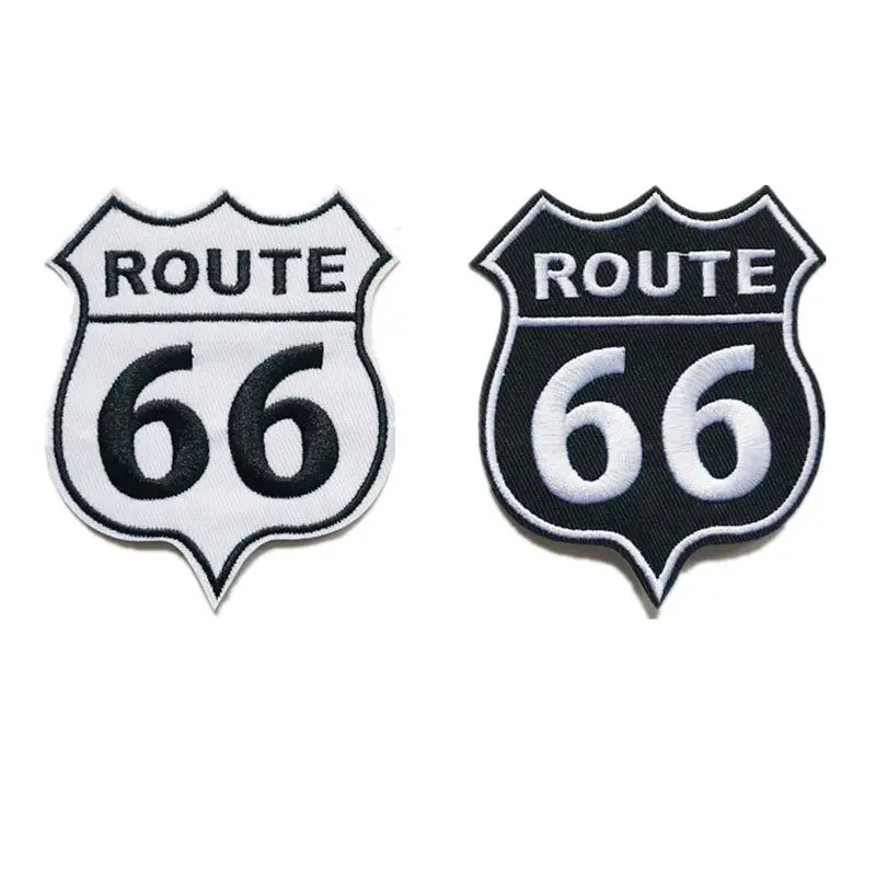 Нашивки с вышивкой надписей Route 66 Пришивные черно белые эмблемы вышитые нашивки
