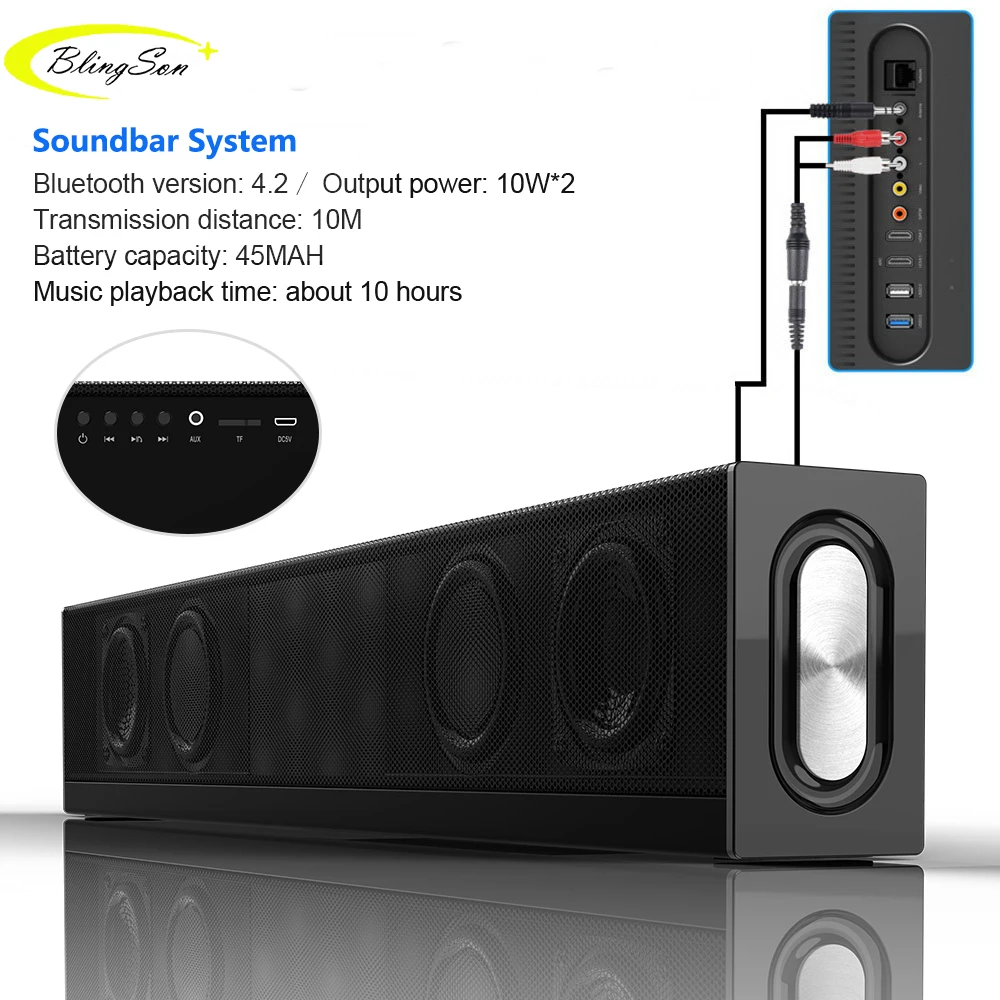 20 Вт Bluetooth динамик для домашнего кинотеатра Саундбар Супер Низкие частоты, портативный беспроводной динамик сабвуфер микрофон fm-радио для телефона PAD PC tv