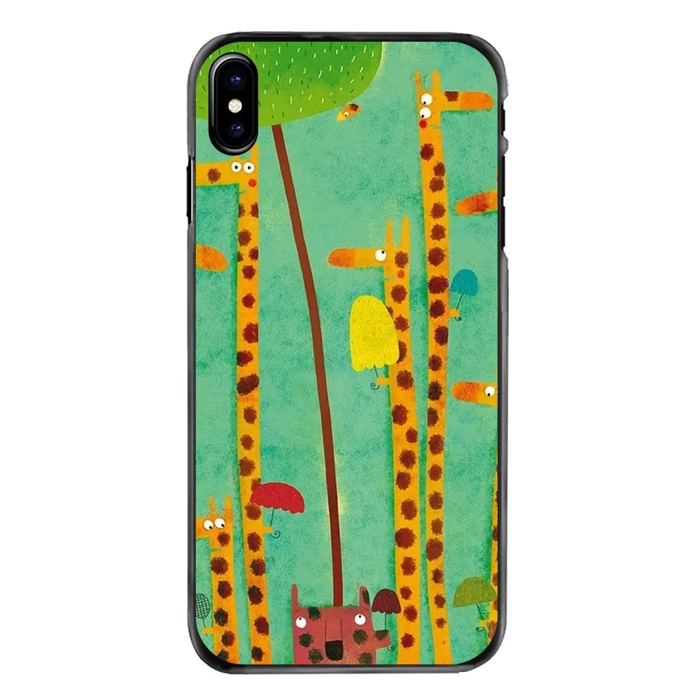 For iPhone 4 4S 5 5S 5C SE 6 6S 7 8 Plus X XR XS Max iPod Touch Cell Phone Cover Yellow Cartoons Giraffe Pattern Art Print |