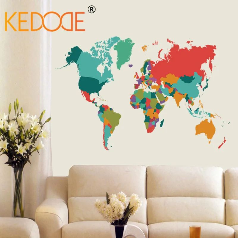 KEDODE Новый Цвет карта мира настенные наклейки Гостиная Спальня стены Книги по