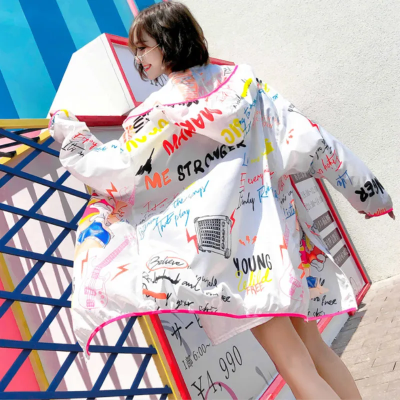 Vefadisa Letters Print Sun-Protection Coat 2018 Plus Size Summer Jacket Long Sleeve Hooded Coats and Outerwear Thin AD1538 | Женская