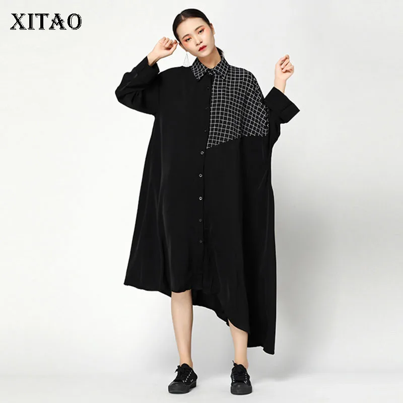 Женское асимметричное платье средней длины XITAO элегантное корейское в полоску с
