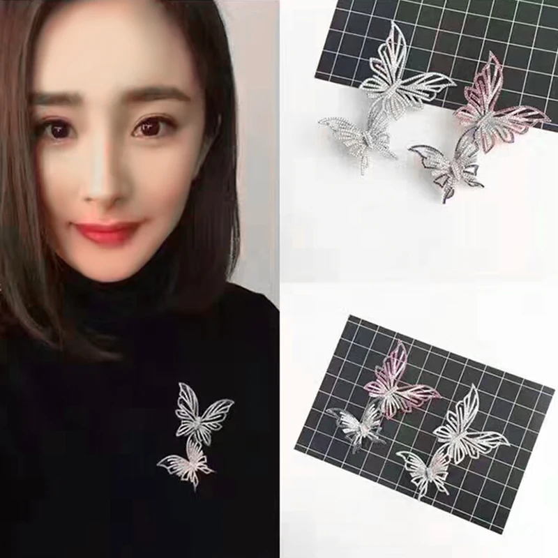 YAN MEI Siamese Butterfly Brooches Silver Plated Zirconia Corsage Breastpin Lapel Pins Fashion Jewelry Accessories GLX0176 | Украшения и