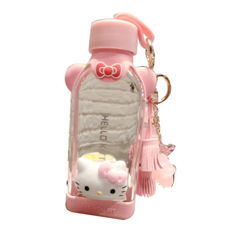 350 мл мультяшная hello kitty плоская фляга для воды мультяшная стеклянная бутылка чашка для воды Анти-обжигающая силиконовая бутылка для чая экологичная