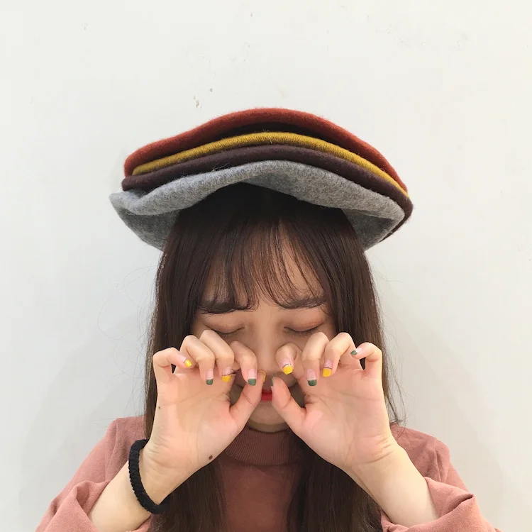 Модные однотонные теплые шерстяные весенние береты Женская облегающая шапка во