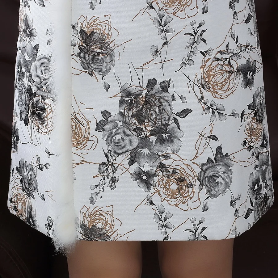 

Traditional Chinese Mini Dress Women's White Rabbit Hair Cheongsam Size M-2XL