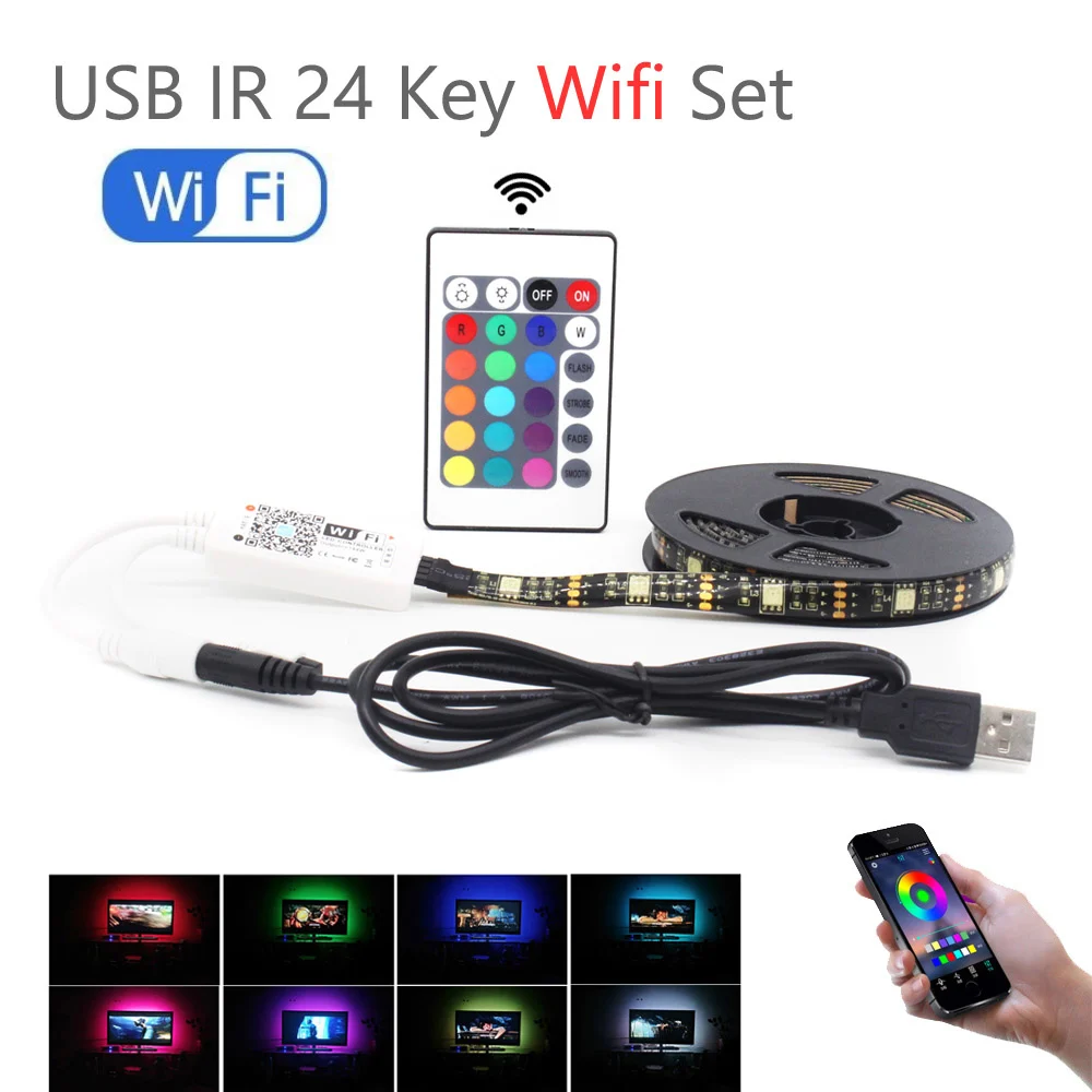 Светодиодные ленты светильник Bluetooth USB 5V Тира светодиодный RGB ленты Ambi светильник ТВ Wi-Fi Водонепроницаемый SMD 5050 музыка ТВ фон Гибкая полоса