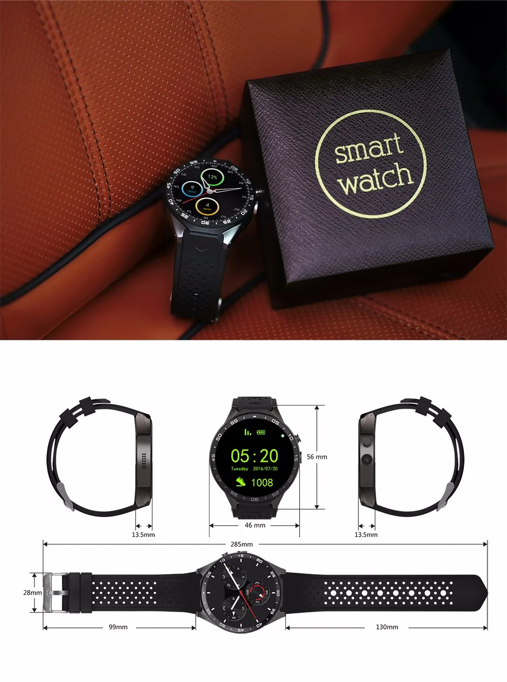 Kw88 android 5,1 OS Смарт часы Электроника android 1,39 дюймов SmartWatch телефон Поддержка 3g wifi google gps носить устройство часы мужские