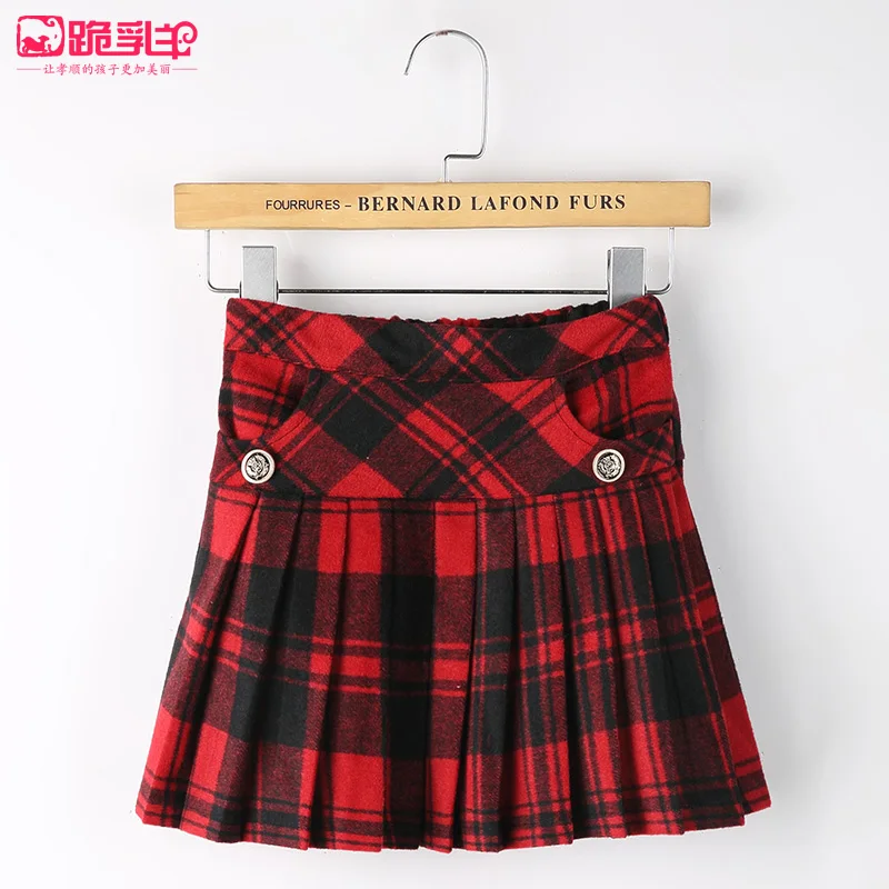 Осенняя модная юбка для девочек новая шерстяная Детская школьная форма