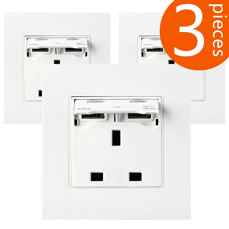 

Розетка с разъемом питания, 3 шт., Английский стандарт, 2USB зарядка, 86 шт. панель, YS-2USB