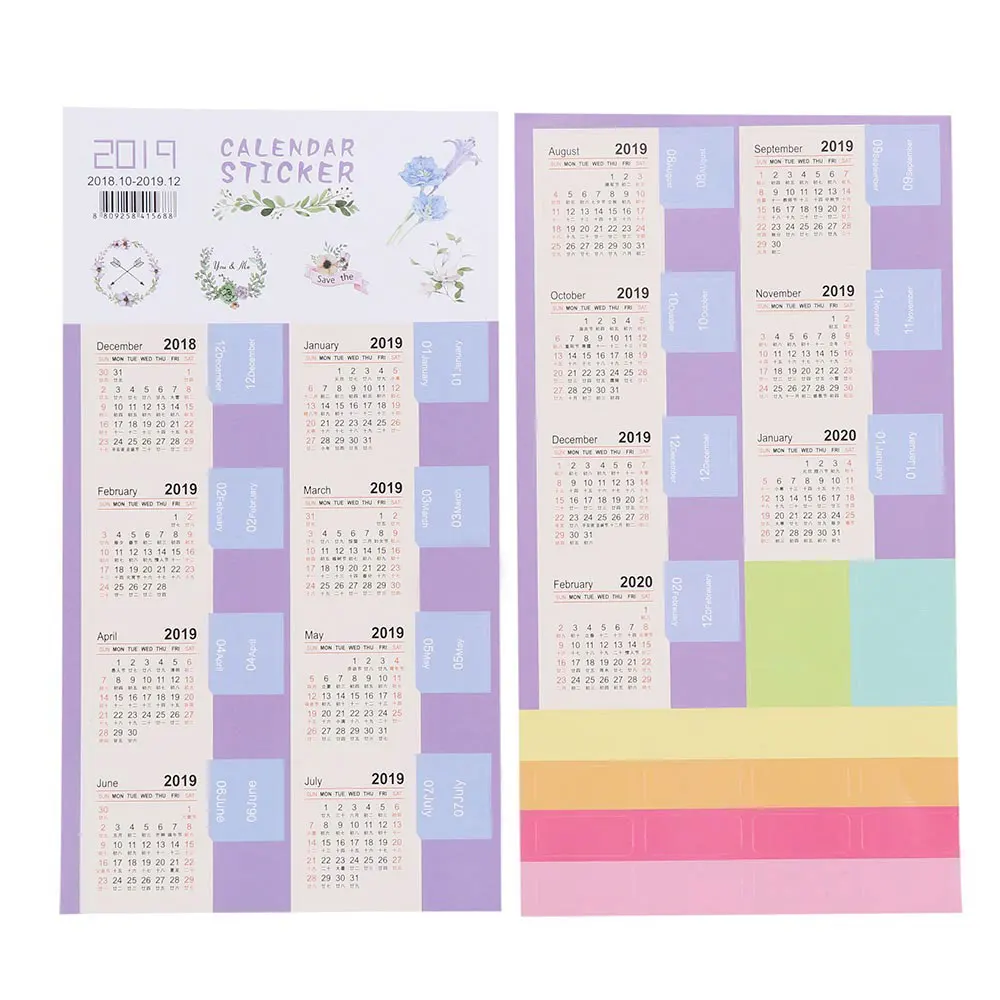 2 шт./упак. календарь 2018-2019 Мини корейские канцелярские декоративные наклейки