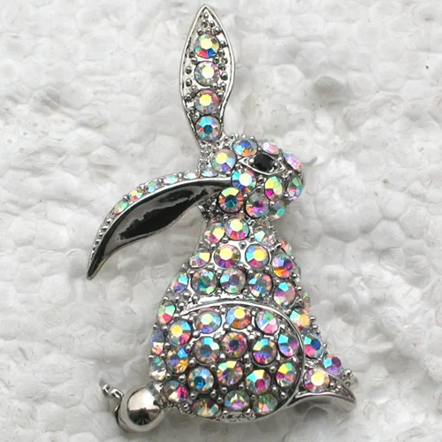 

Brooch Clear AB Rhinestone Bunny Easter Pin brooches C184 F
