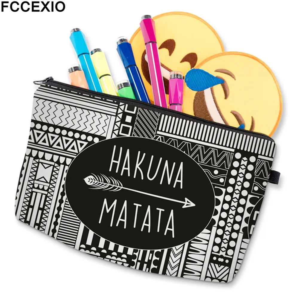 FCCEXIO, новинка, сумки для макияжа, 4 цвета, Hakuna Matata, с узором, модные косметички, сумки для путешествий, дамские сумки, женские косметички