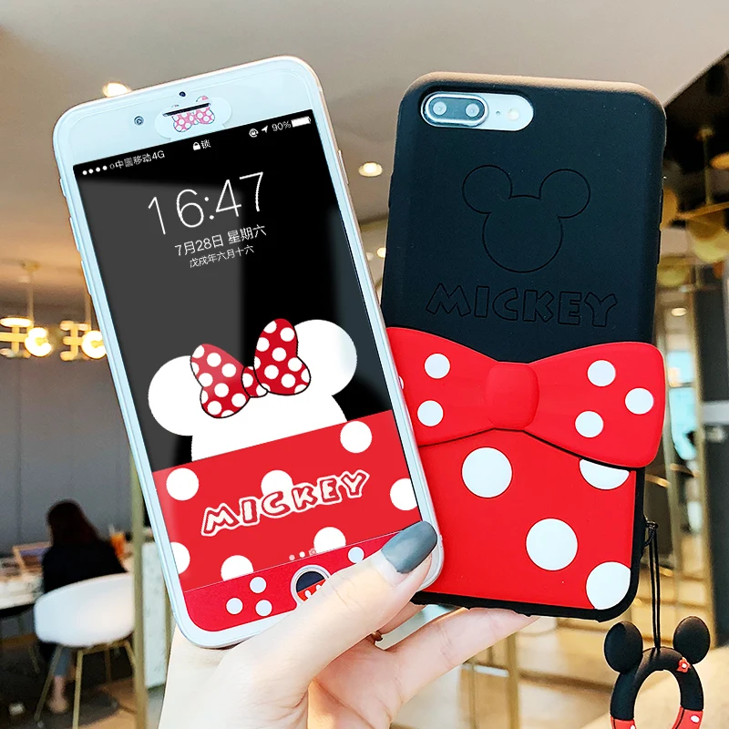 Чехол с бантом и мышкой для iPhone 8/7 plus мягкий силиконовый чехол 6 S 7 8 + пленка экрана