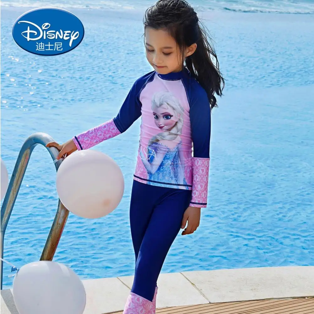 Disney Эльзы из мультфильма "Холодное сердце", детский купальный костюм, одежда для купания для девочек, защита от солнечных лучей Длинные штаны летняя одежда для девочек, защищающая от солнца защитный купальный костюм