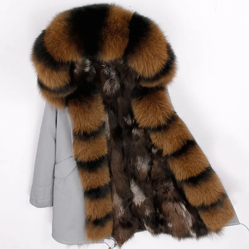Deri Ceket Women Winter Large Natural Real Fox Fur Cuff& Liner Thick Warm Silver Jacket Coast Female Waterproof Loose Parkas - Цвет: C14