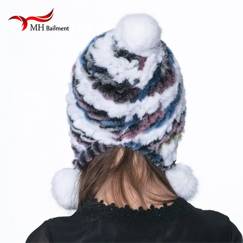 Новинка Шапка бини Для женщин трикотажные из натуральной шапка меха кролика рекс