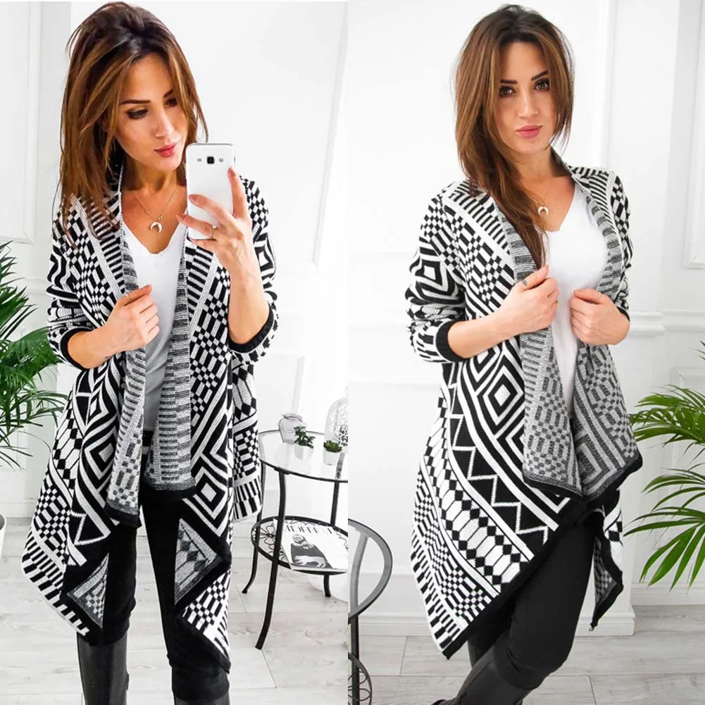 

Fashion Women Printed Long Sleeve Cardigan Casual All-match Autumn Coat Tops H8