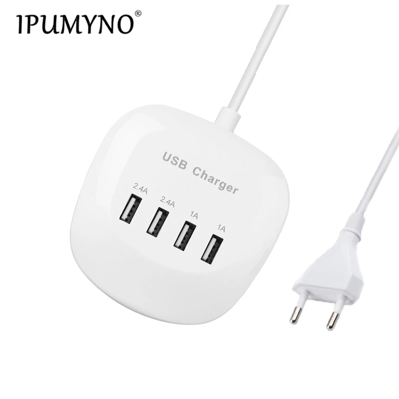 

IPUMYNO 5V 2.4A 4 Port USB Charger EU UK US Plug Desktop Docking Charger Adapter For iPhone 7 For Samsung HTC Tablet 0.9m Line