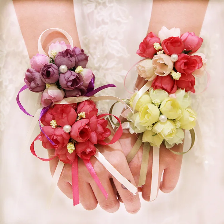 

10pcs/lot high quality wedding wrist hand flowers bride bridesmaids wrist corsages groom corsages boutonniere white
