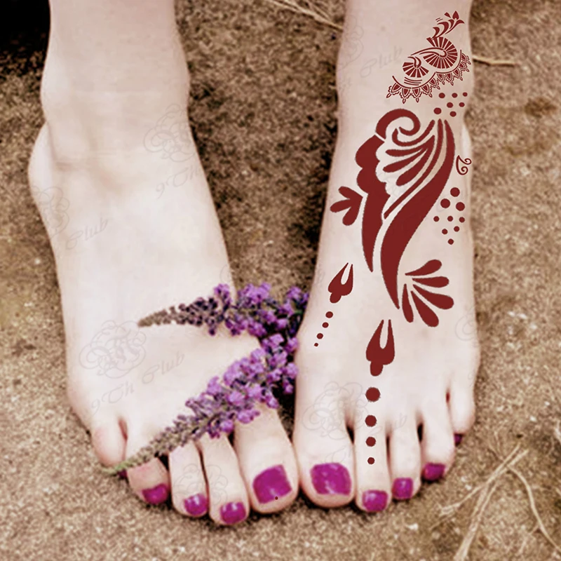 

6pcs Henna Tattoo Stencils For Feet Body Paint,Large Flower Glitter Airbrush Mehndi Foot Tattoo Stencil Templates 24*16.5cm