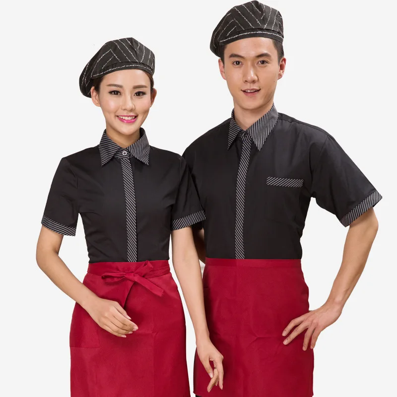 Отель Рабочая Костюмы унисекс Для женщин и мужские короткий рукав hotel Cafe Hot Pot