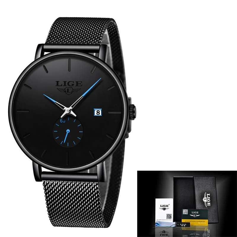 black blue LIGE Top Brand Women Watch Fashion Simplicity Classic Casual Quartz Wtaches Women's Sports Waterproof Watches Relogio Feminino - Цвет: black blue