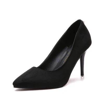 Black 6 cm Новинка; женские тонкие туфли в Корейском стиле; модные туфли с острым носком на высоком каблуке; сезон весна-осень; пикантные замшевые туфли для работы с закрытым носком - Цвет: Black 6 cm