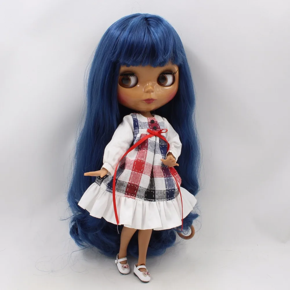 Ледяной DBS Blyth кукла 1/6 bjd синие волосы темная кожа блестящее лицо совместное тело