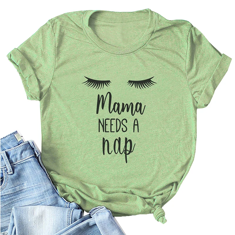 Женская футболка с короткими рукавами и круглым вырезом буквенным принтом mama NEEDS